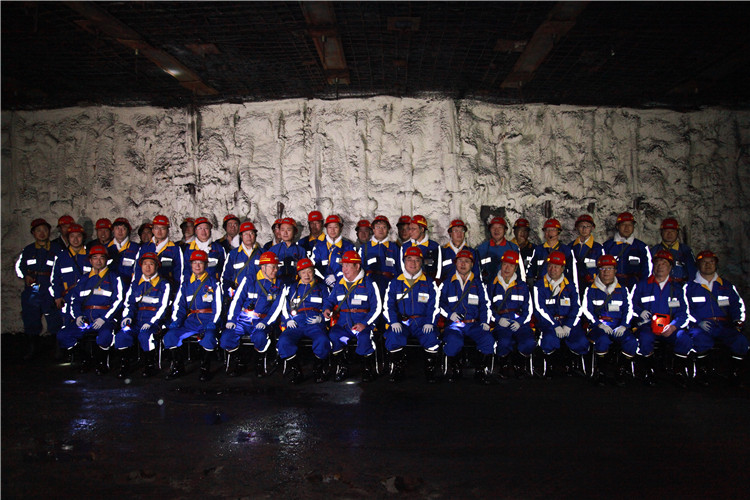 創(chuàng)新聯(lián)盟專家團(tuán)隊(duì)在陜煤（右起左四為何滿潮院士、宋振騏院士、張鐵崗院士、煤炭工業(yè)協(xié)會(huì)副理事長(zhǎng)劉峰